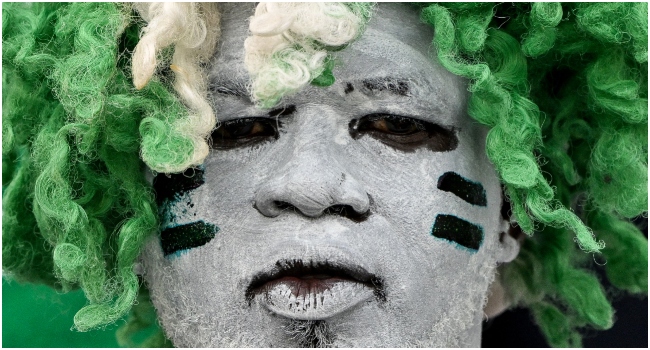 A Nigeria's supporter looks on ahead of the Africa Cup of Nations (CAN) 2024 quarter-final football match between Nigeria and Angola at the Felix Houphouet-Boigny Stadium in Abidjan on February 2, 2024. (