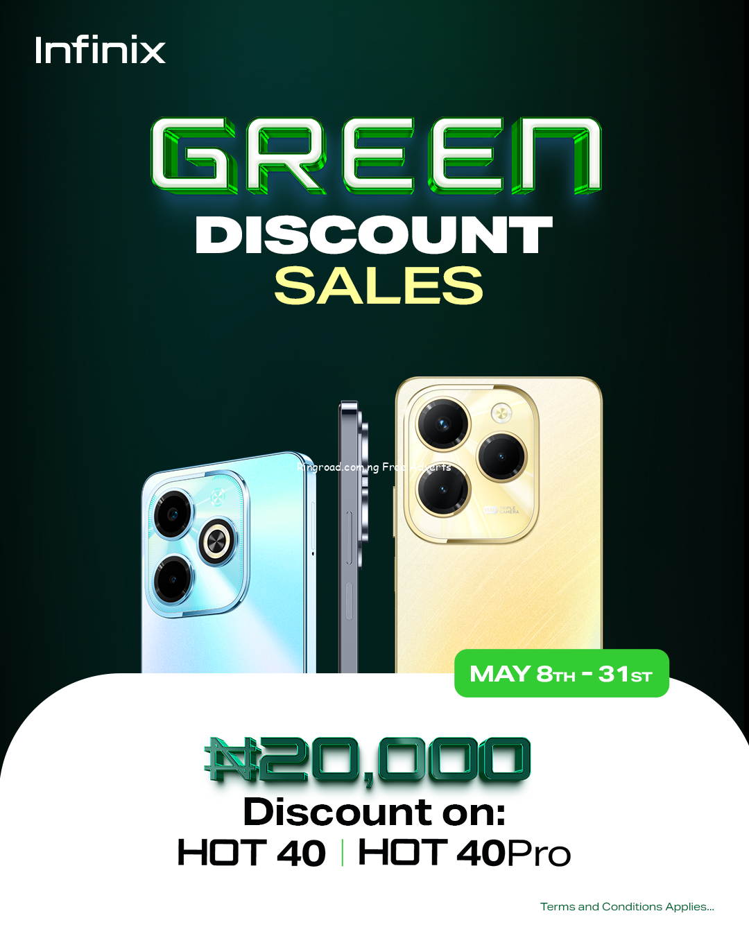 Hurry! Infinix HOT 40 Series Green Discount Promotion Wrapping Up  Save N20000 